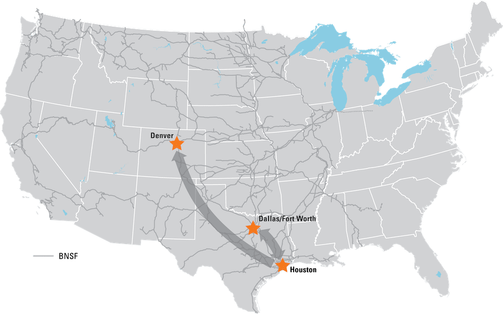 BNSF rail service map to Port Houston's Barbours Cut Container Terminal